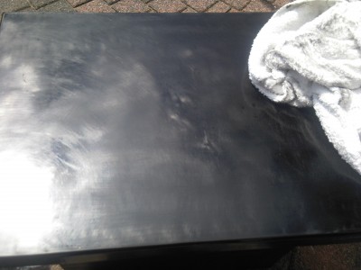 Na schuren met de hand, korrel 1200 en water+St marc.