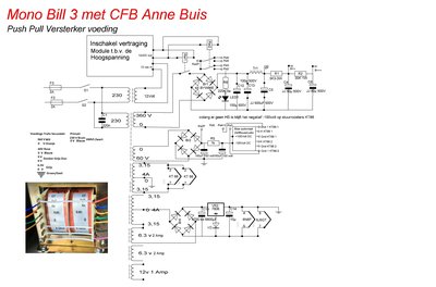 Schema voeding met kleuren draad aan trafo,s