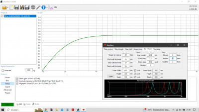 2x SB29SW in 20l box. Xmax is 0,5 mm overschreden bij 20Hz