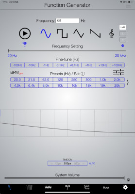 Tone-generator op de I-Pad, die ik via bluetooth heb verbonden met de streamer