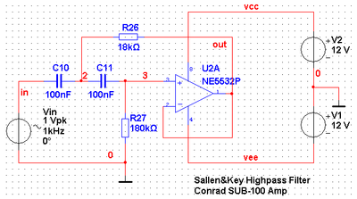 SUB-100 highpass/bassboost section with original resistor values