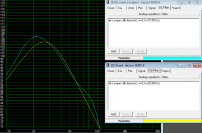 BP4 31,5Hz 18dB/oct LPF -vs- IB 25Hz 18dB/oct LPF