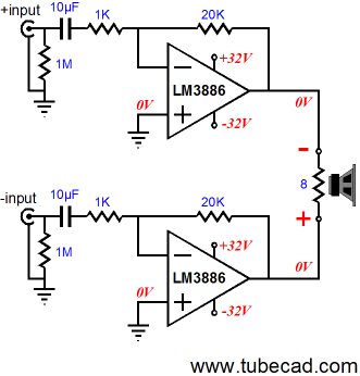 Diff stereo amps, het gaat hier om de configuratie, niet om de waardes etc.